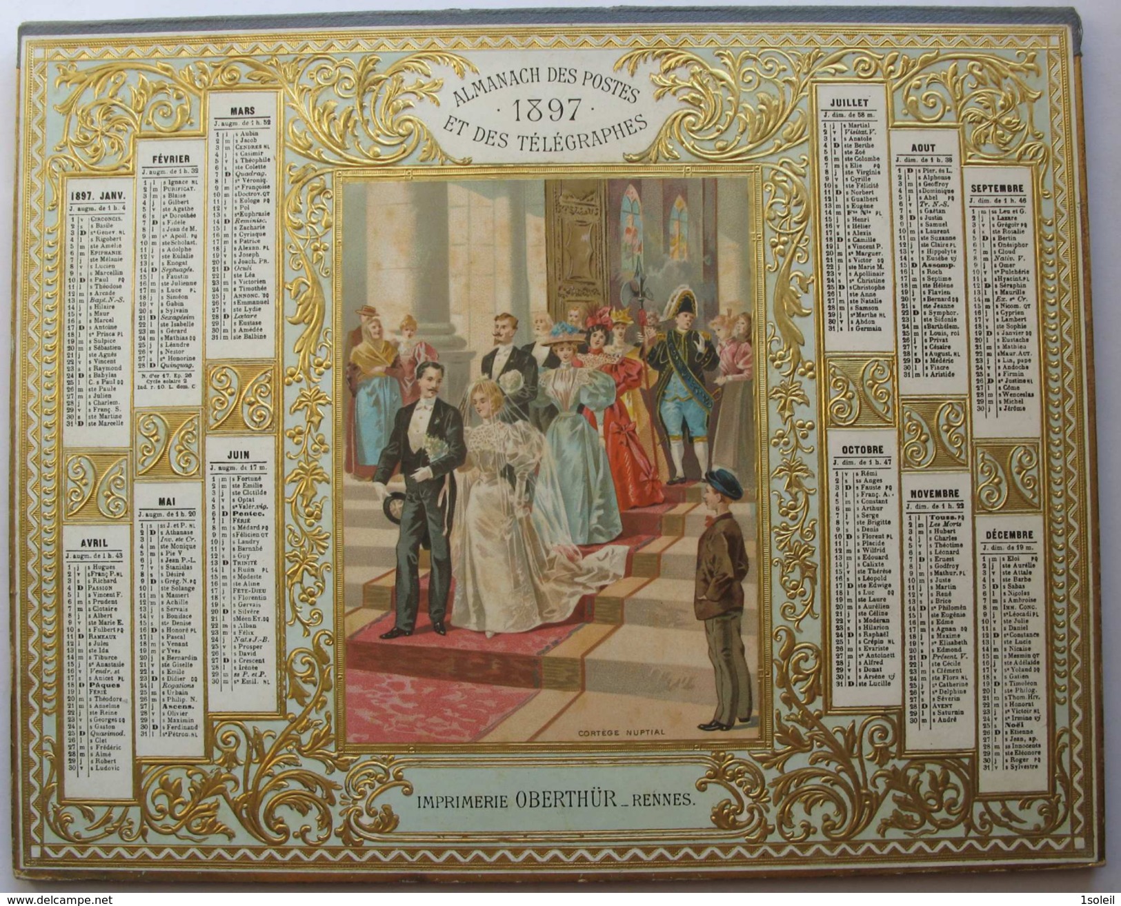 Almanach 1897 Chromolithographie Cortège Nuptial Dorure Eure Complet - Groot Formaat: ...-1900