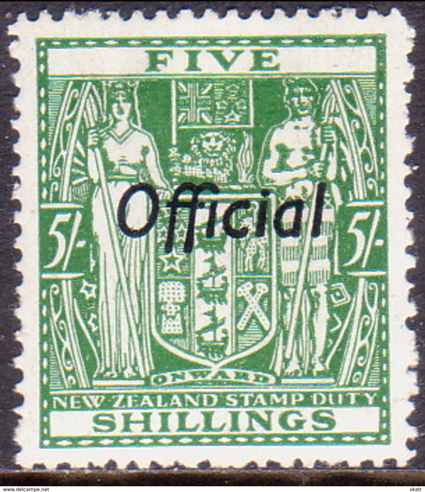 NEW ZEALAND 1943 SG O133 5sh MLH Official Perf. 14 CV £50 Small Dent On Back - Officials