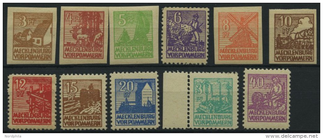 MECKLENBURG-VORPOMMERN 29-40y **, 1946, Abschiedsserie, Graues Papier, Prachtsatz (11 Werte), Mi. 30.- - Sonstige & Ohne Zuordnung