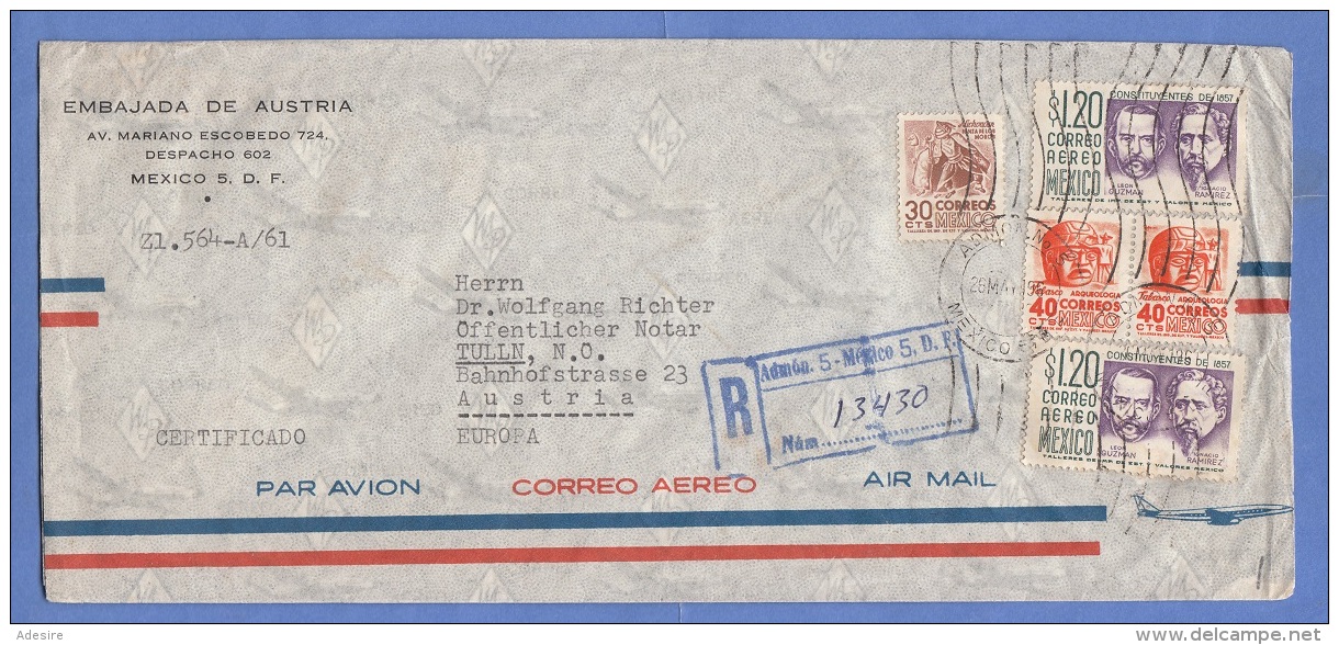 MEXICO 1961 - 5 Fach Frankierung Auf Großen R-LP-Brief Von Mexico &gt; Tulln Austria - Mexiko