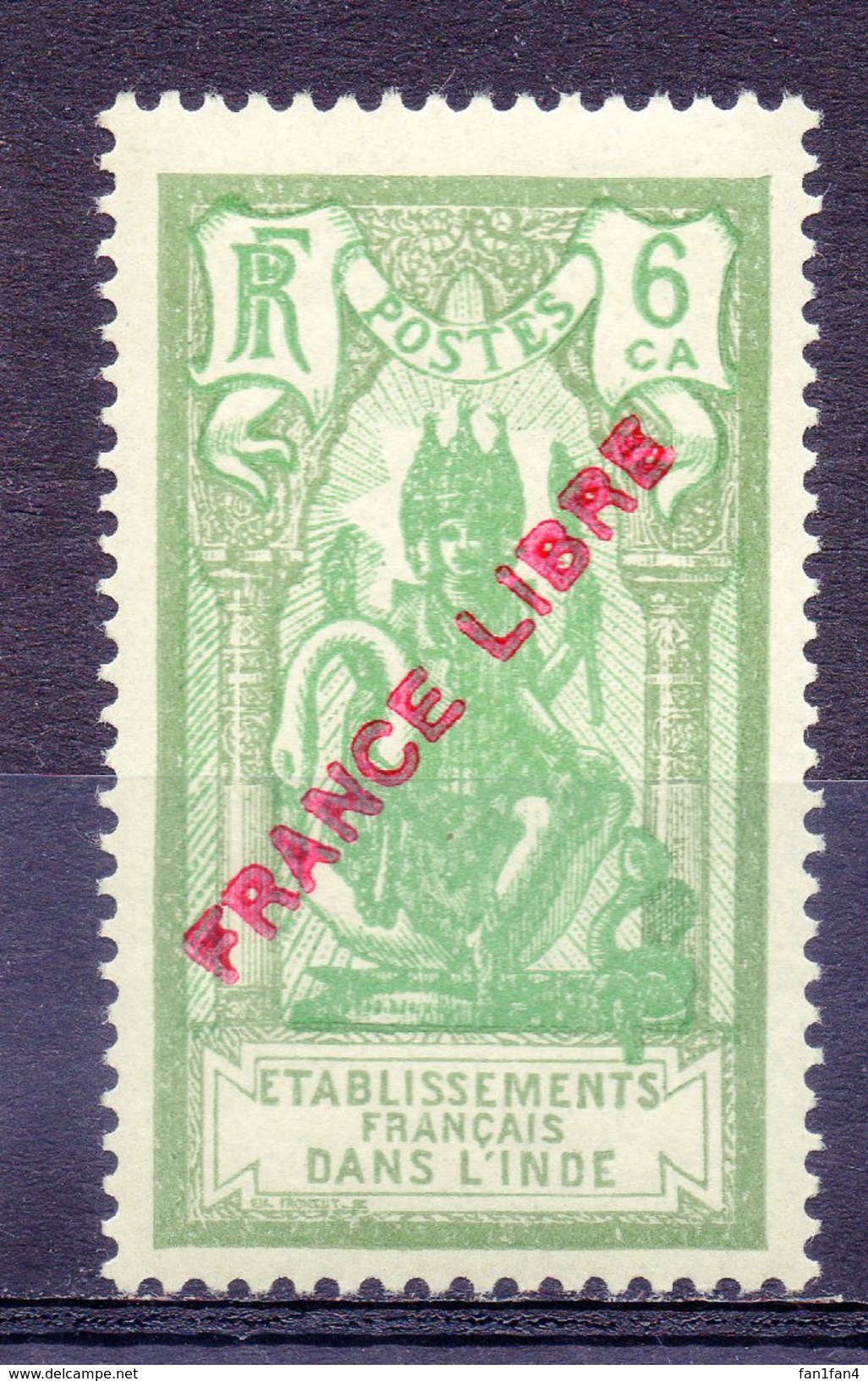 ETABLISSEMENT FRANCAIS DANS L'INDE - 1941 - N° 135 - 6 Ca.vert Foncé Et Vert - (Surchargé : FRANCE LIBRE) - Nuevos