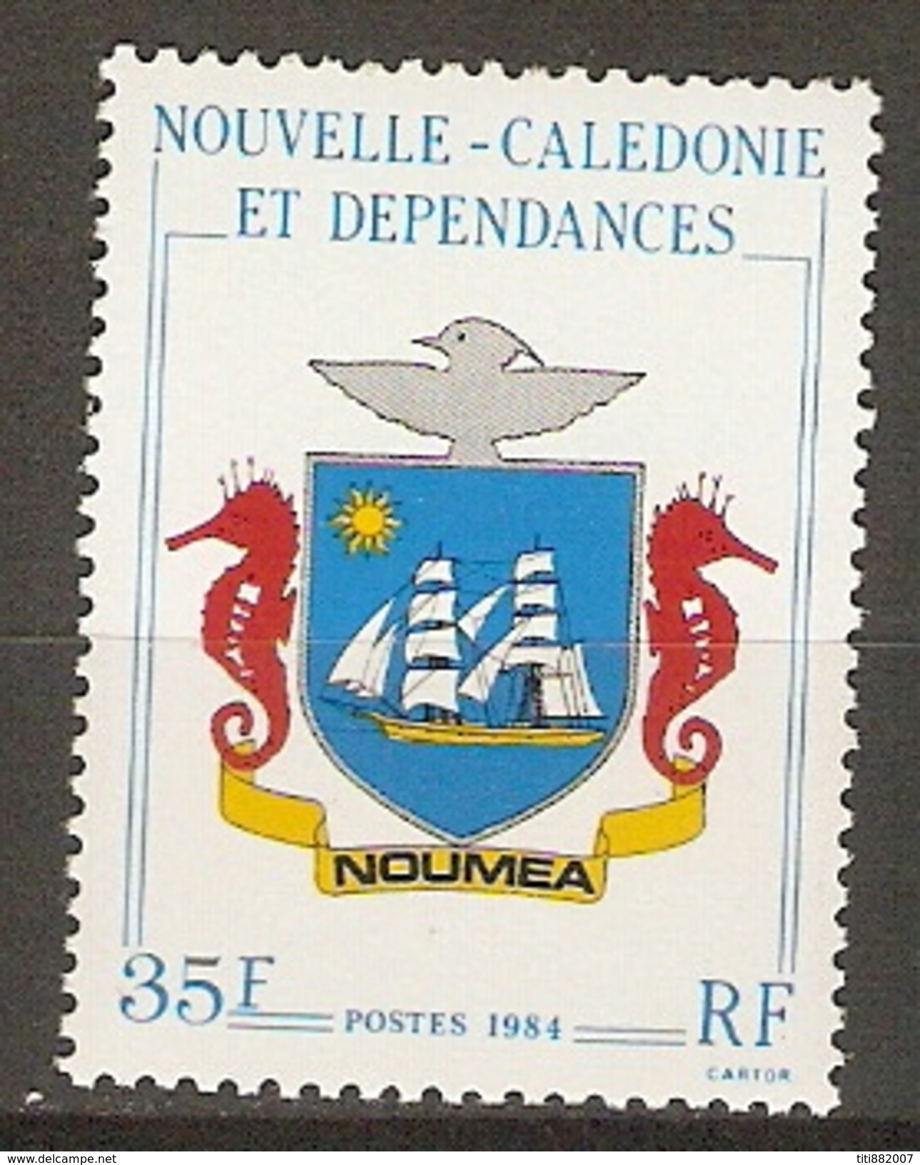 NOUVELLE  CALEDONIE     -     1984 .   Y&T N° 486 **.    Armoiries De Nouméa   /  Bateau  /  Hyppocampes - Unused Stamps