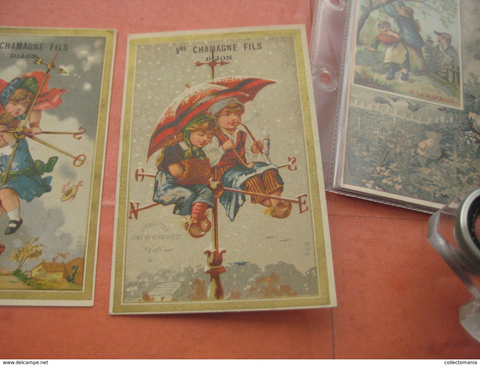 8 Litho Trade Cards SERIE COMPLETE CR 2-2-21 Impr Courbe Rouzet PUB Chamagne DECHAUX à Dijon C1880  Weather Vane Vent - Autres & Non Classés