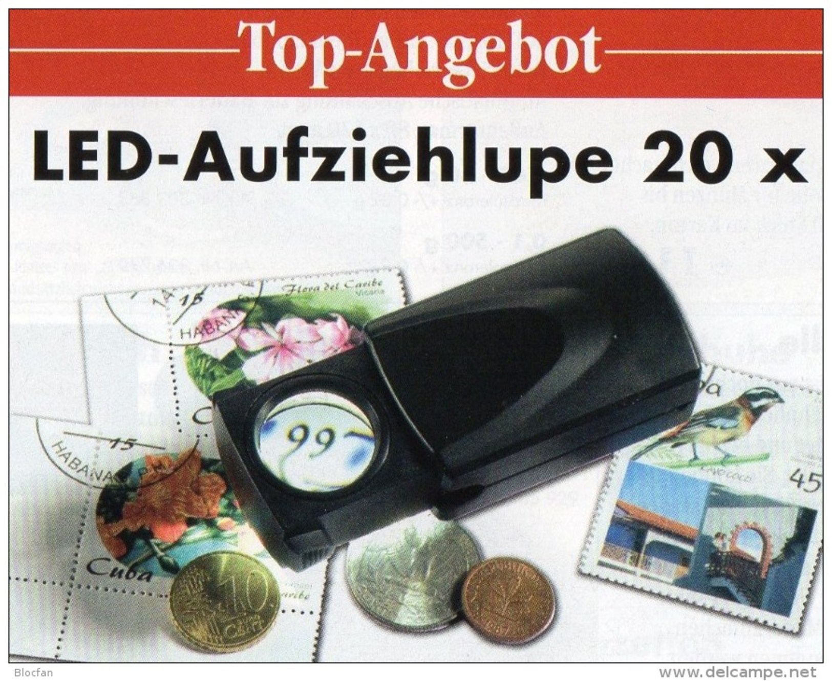 20xLupe Vergrößerung LED Licht-Aufziehlupe Neu 10&euro; Prüfen Von Briefmarken Münzen Paper Money LEUCHTTURM Offer Black - Unclassified