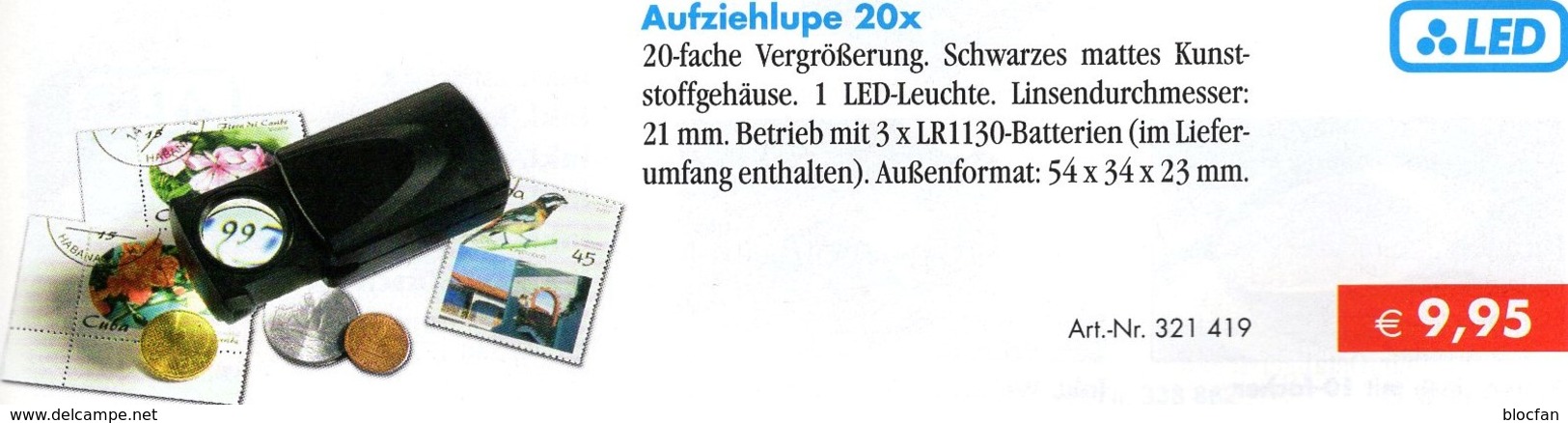 20xLupe Vergrößerung LED Licht-Aufziehlupe Neu 10&euro; Prüfen Von Briefmarken Münzen Paper Money LEUCHTTURM Offer Black - Unclassified