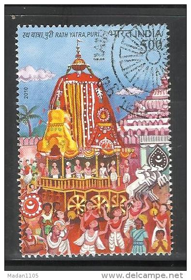 INDIA, 2010, FIRST DAY CANCELLED, Rath Yatra Puri, Music, Dance,  Horse, Chariot, 1 V - Gebruikt