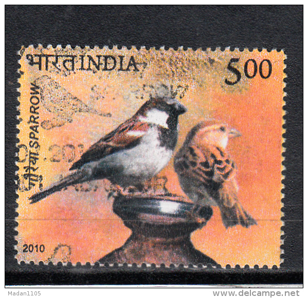 INDIA, 2010, FINE USED, First Day Cancelled,  Birds Of India,  Sparrows,  1 V - Gebruikt
