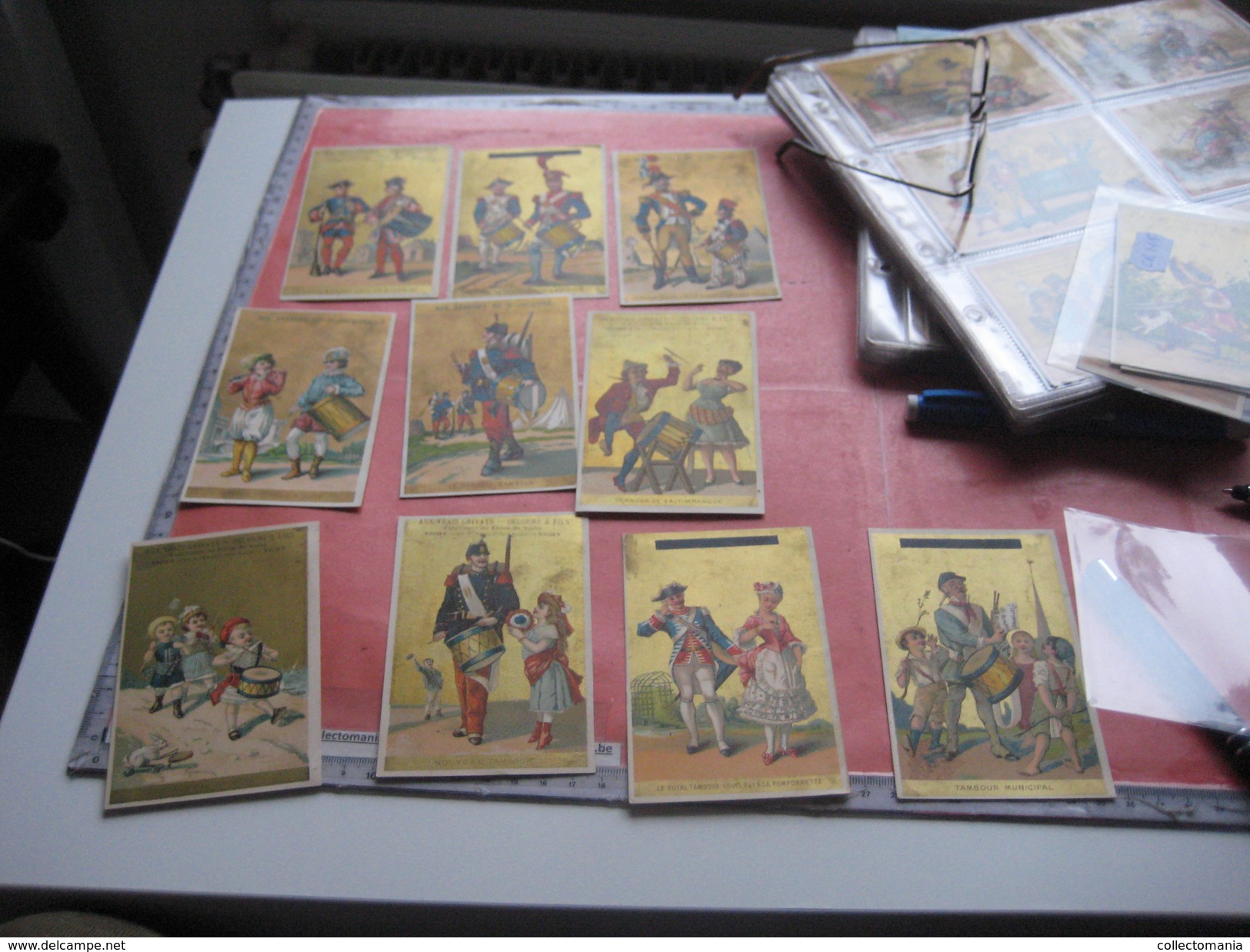 10 Litho Trade Cards Set  CR 2-2-1 Impr Courbe Rouzet PUB Delorme VICHY  C1880  Musique Tambours Militaires Humor - Autres & Non Classés