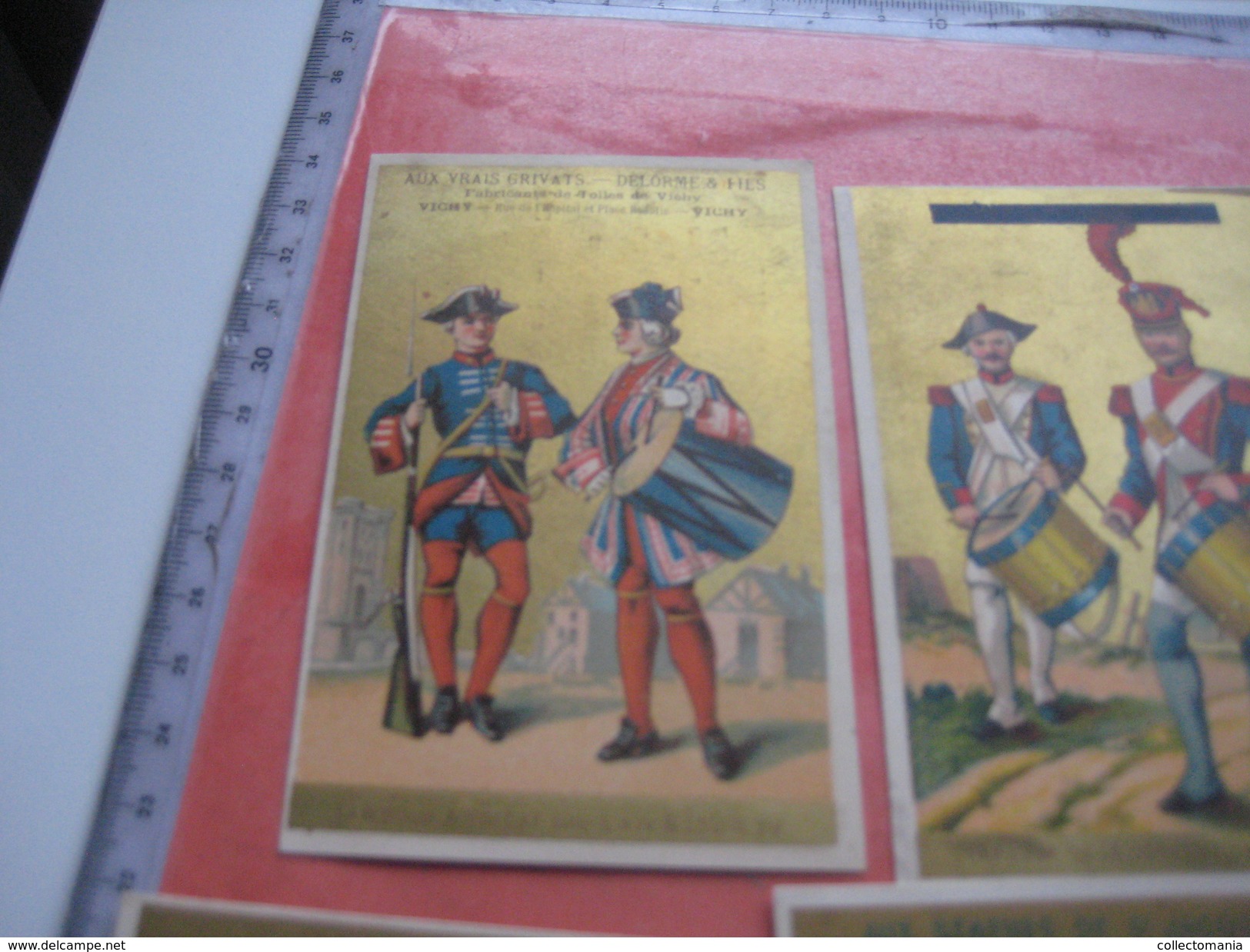 10 Litho Trade Cards Set  CR 2-2-1 Impr Courbe Rouzet PUB Delorme VICHY  C1880  Musique Tambours Militaires Humor - Autres & Non Classés