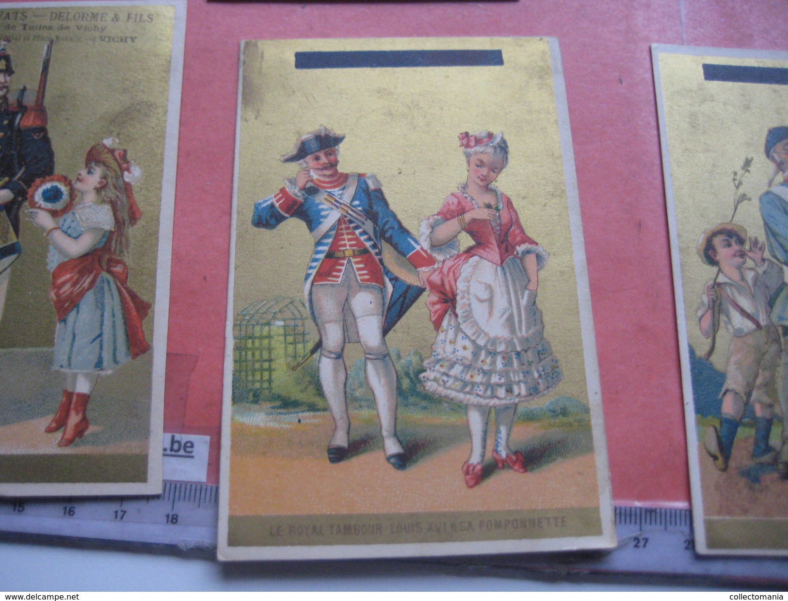 10 litho trade cards set  CR 2-2-1 impr Courbe Rouzet PUB Delorme VICHY  c1880  musique tambours militaires humor