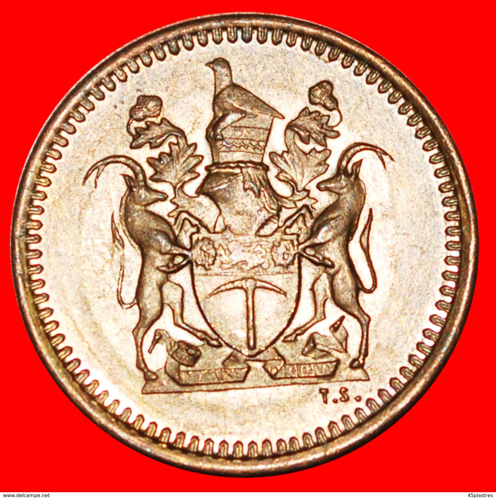 § COAT OF ARMS: RHODESIA &#x2605; 1/2 CENT 1975 UNC MINT LUSTER! LOW START&#x2605; NO RESERVE! - Rhodesia