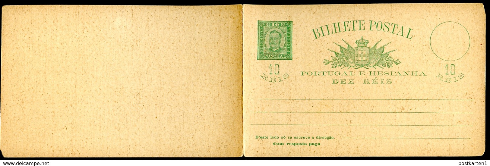 FUNCHAL Postal Card With Reply #4 10+10 Reis Mint 1892 - Funchal