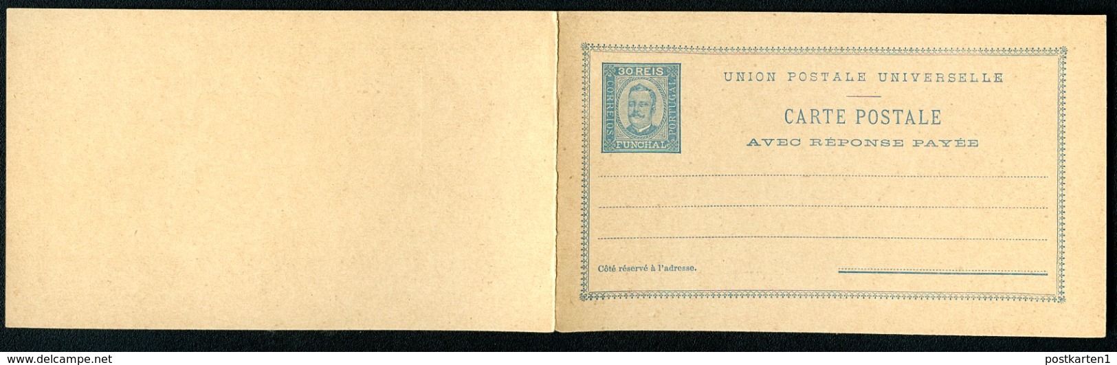 FUNCHAL Postal Card With Reply #6  30+30 Reis Mint Xf 1893 - Funchal