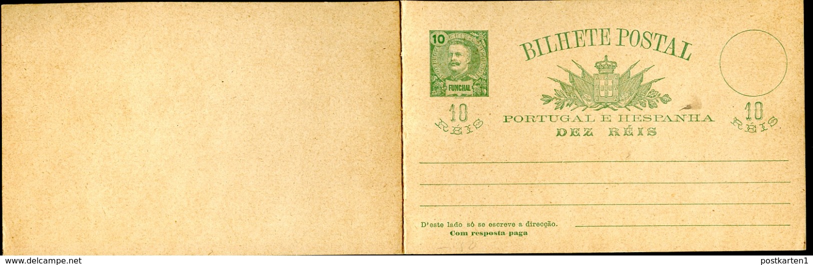 FUNCHAL Postal Card With Reply #10  10+10 Reis Mint 1897 - Funchal