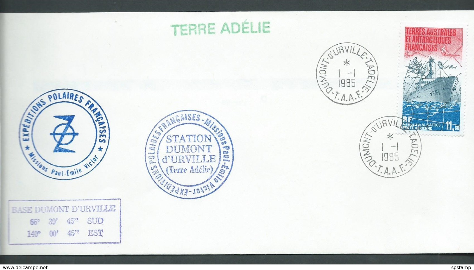 French Antarctic Territory 1985 Philatelic Cover With 11.3Fr Ship - FDC