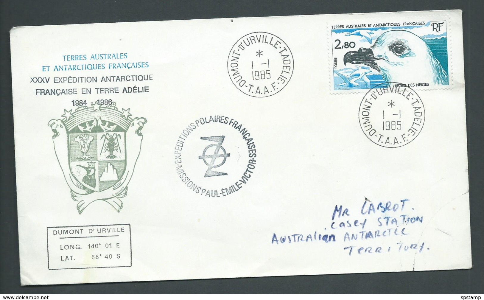 French Antarctic Territory 1985 2.8Fr Petrel On Casey Base Addressed FDC - FDC