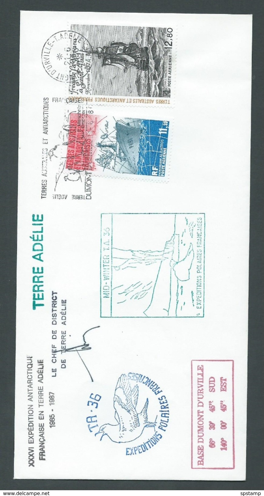 French Antarctic Territory 1986 Mid Winter Anniversary Multi Cacheted And Signed Cover With 11.3Fr  & 12.8Fr Ship Airs - FDC