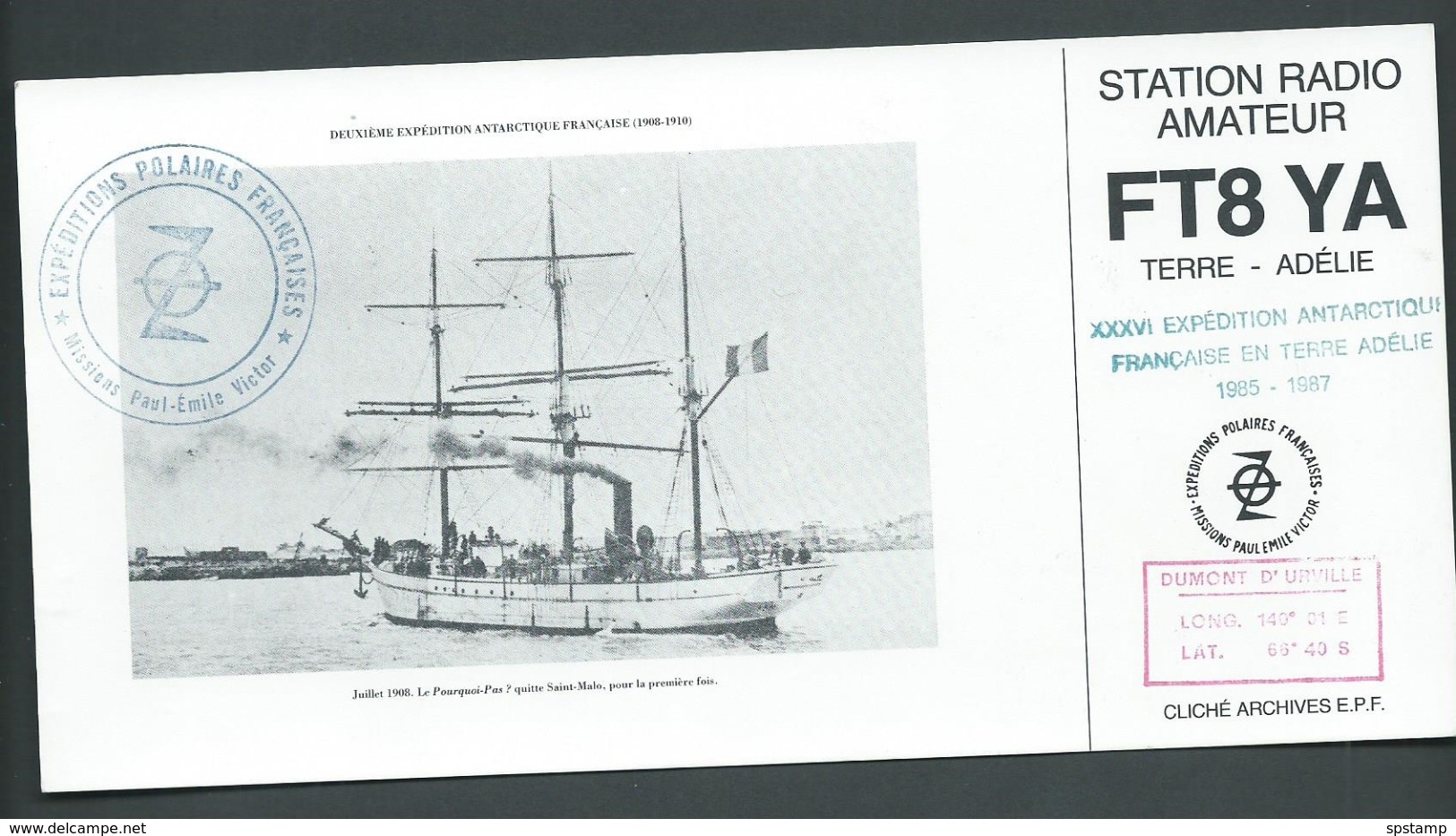 French Antarctic Territory 1986 SS Pourqoi-Pas Anniversary Post Card Used With Charcot Strip - FDC