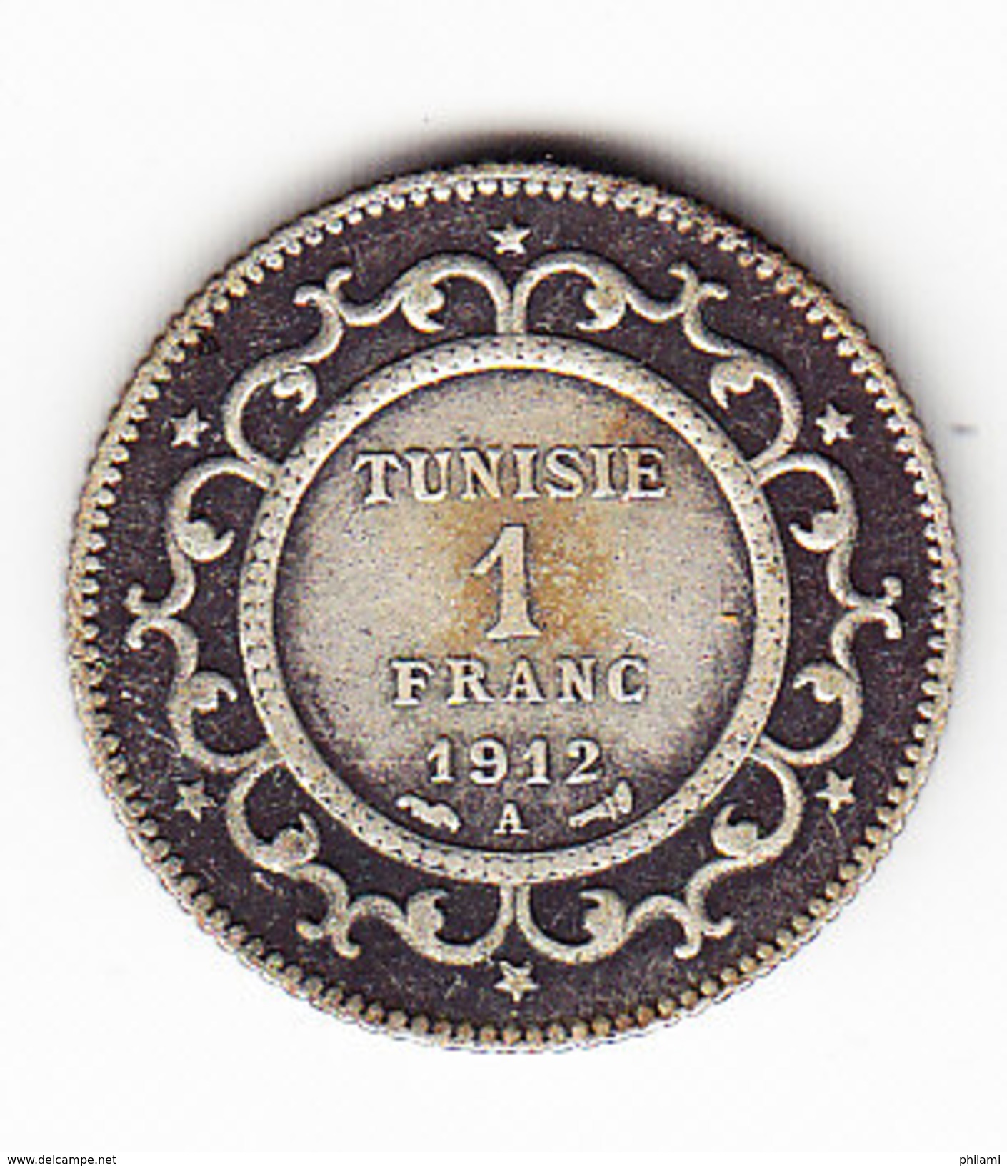 TUNISIE  KM  238, 1Fr, SILVER,1912 .   (TUN 1052) - Tunisie