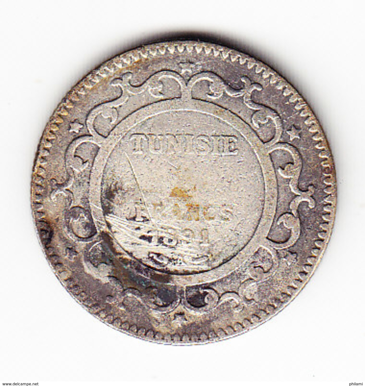 TUNISIE  KM  224, 2Fr, SILVER, 1891.    (TUN 1038) - Tunisie