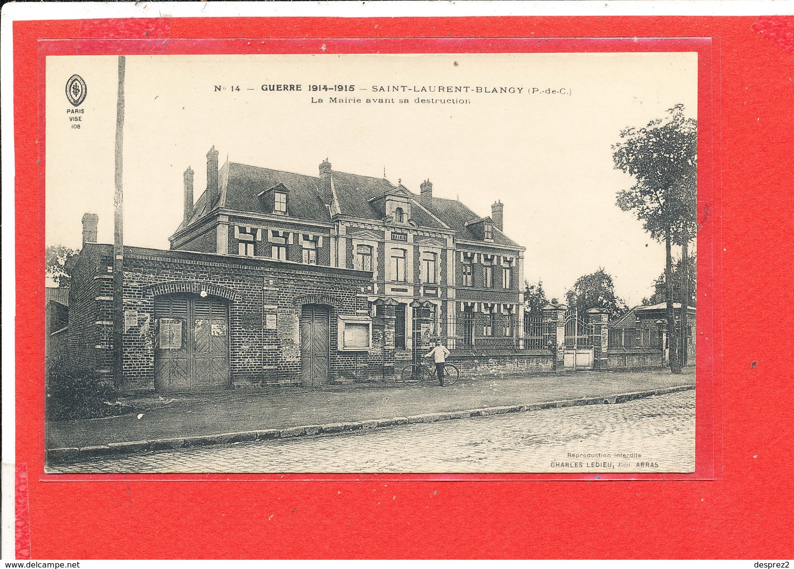 62 SAINT LAURENT BLANGY Cpa Animée La Mairie Avant Sa Destruction          14 Edit Ledieu - Saint Laurent Blangy