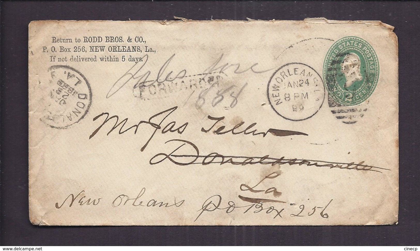 ENVELOPPE ETATS UNIS NEW ORLEANS 1888 GRIFFE FORWARDER - ...-1900