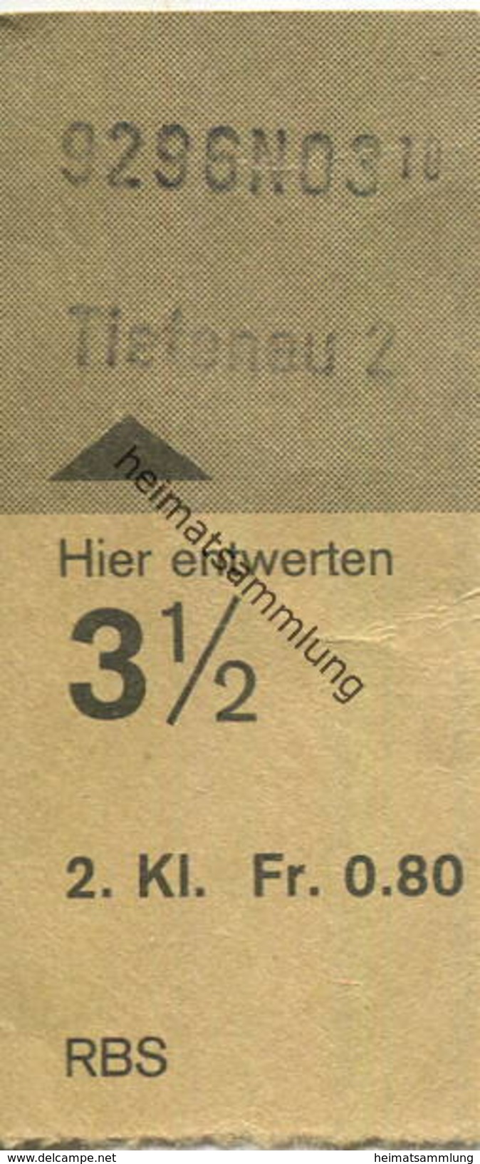 Schweiz - RBS Regionalverkehr Bern-Solothurn - Fahrschein - Rückseitig Werbung Bernische Kranken- Und Unfallkasse - Europe