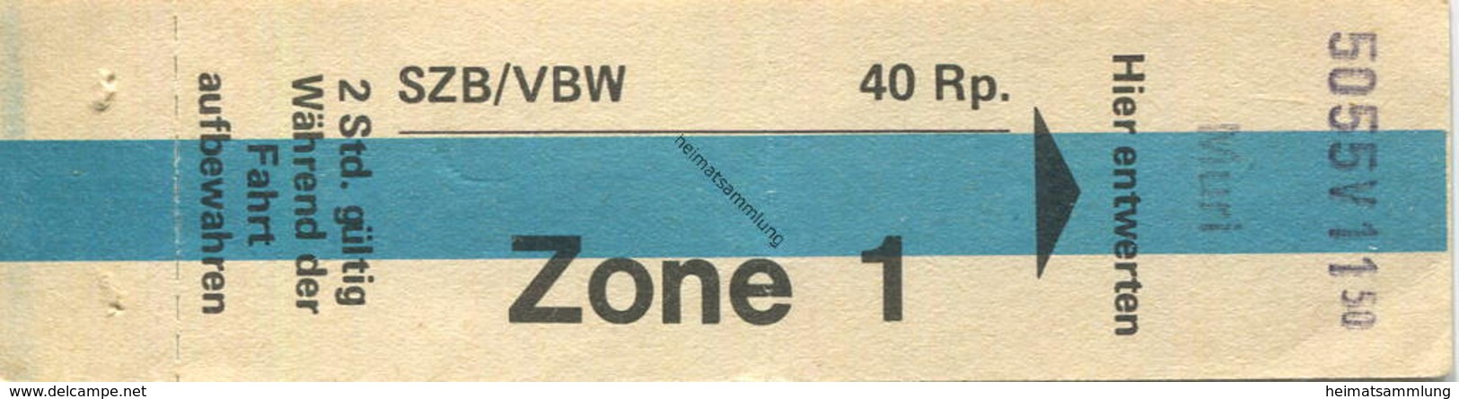 Schweiz - SZB / VBW  Solothurn-Zollikofen-Bern-Bahn - Vereinigte Bern-Worb-Bahnen - Fahrschein - Europa