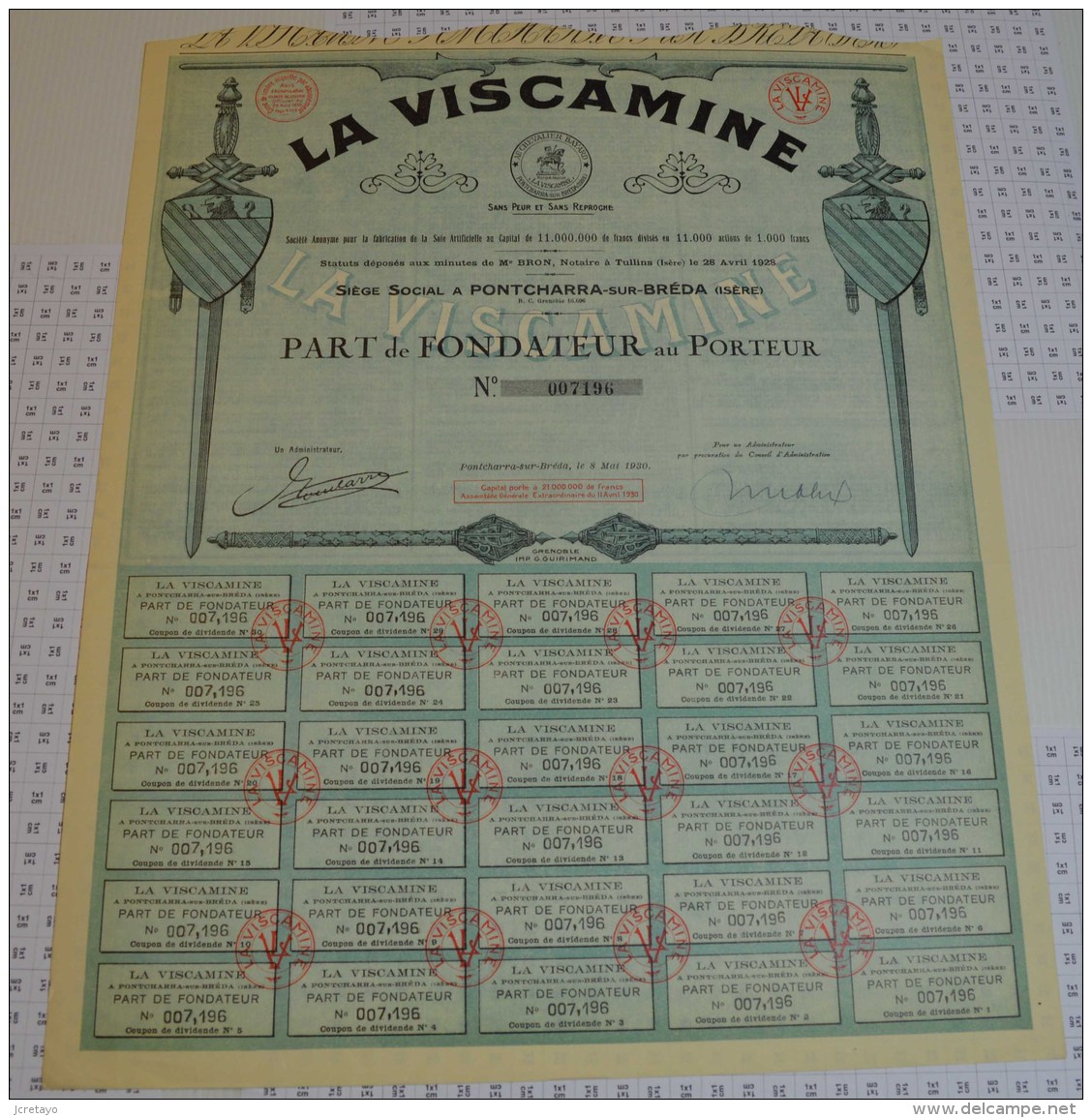 La Viscamine à Pontcharra Sur Bréda, 1 Part De Fondateur - Textile