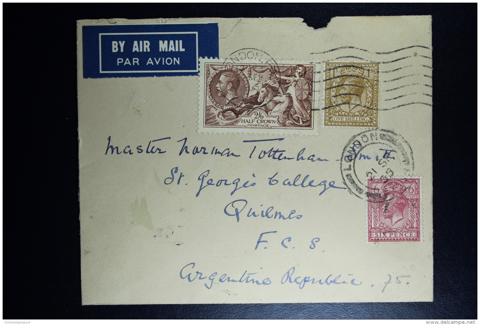 GB Airmail Cover 1935 London-&gt; Paris With Air France -&gt;Argentine  Seahorse  Mixed Stamps - Briefe U. Dokumente