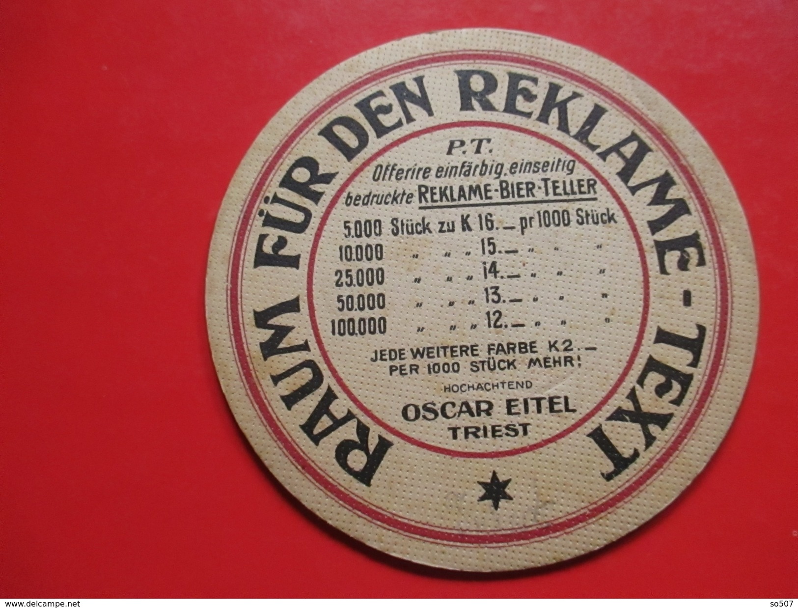 Old Advertisement Mat, Coaster, Bier, Beer, Oscar Eitel - Triest, Italy - Beer Mats