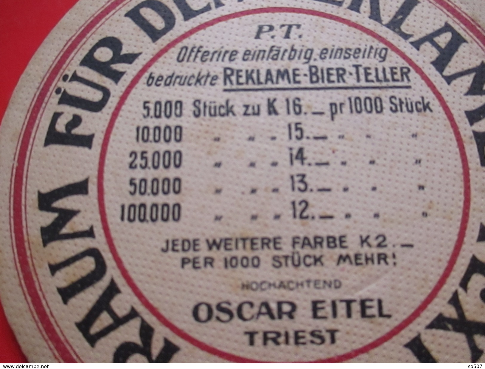 Old Advertisement Mat, Coaster, Bier, Beer, Oscar Eitel - Triest, Italy - Beer Mats
