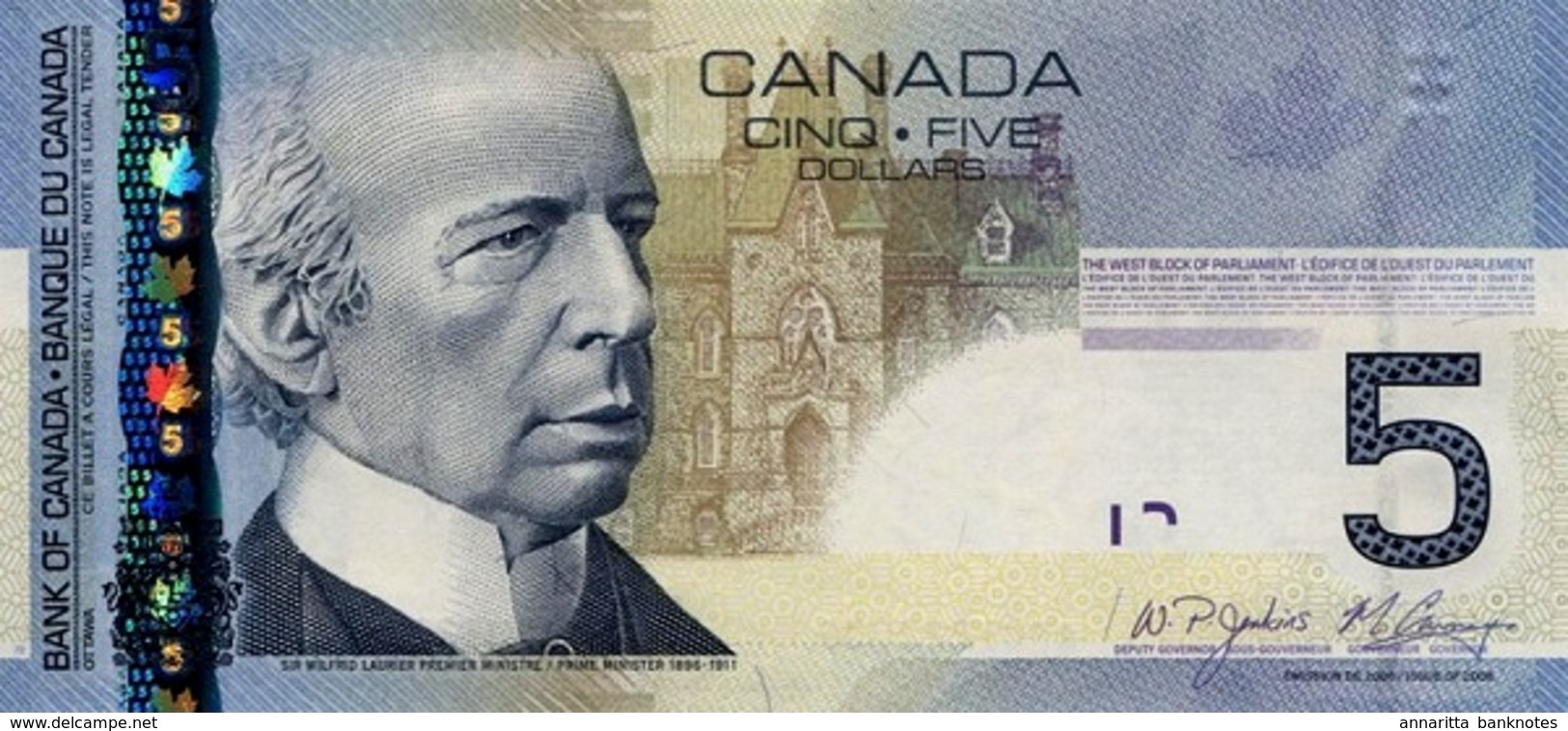 KANADA 5 DOLLARS 2006 (2008) P-101Ab I (BFR) SIGN. JENKINS & CARNEY [CA366b] - Canada