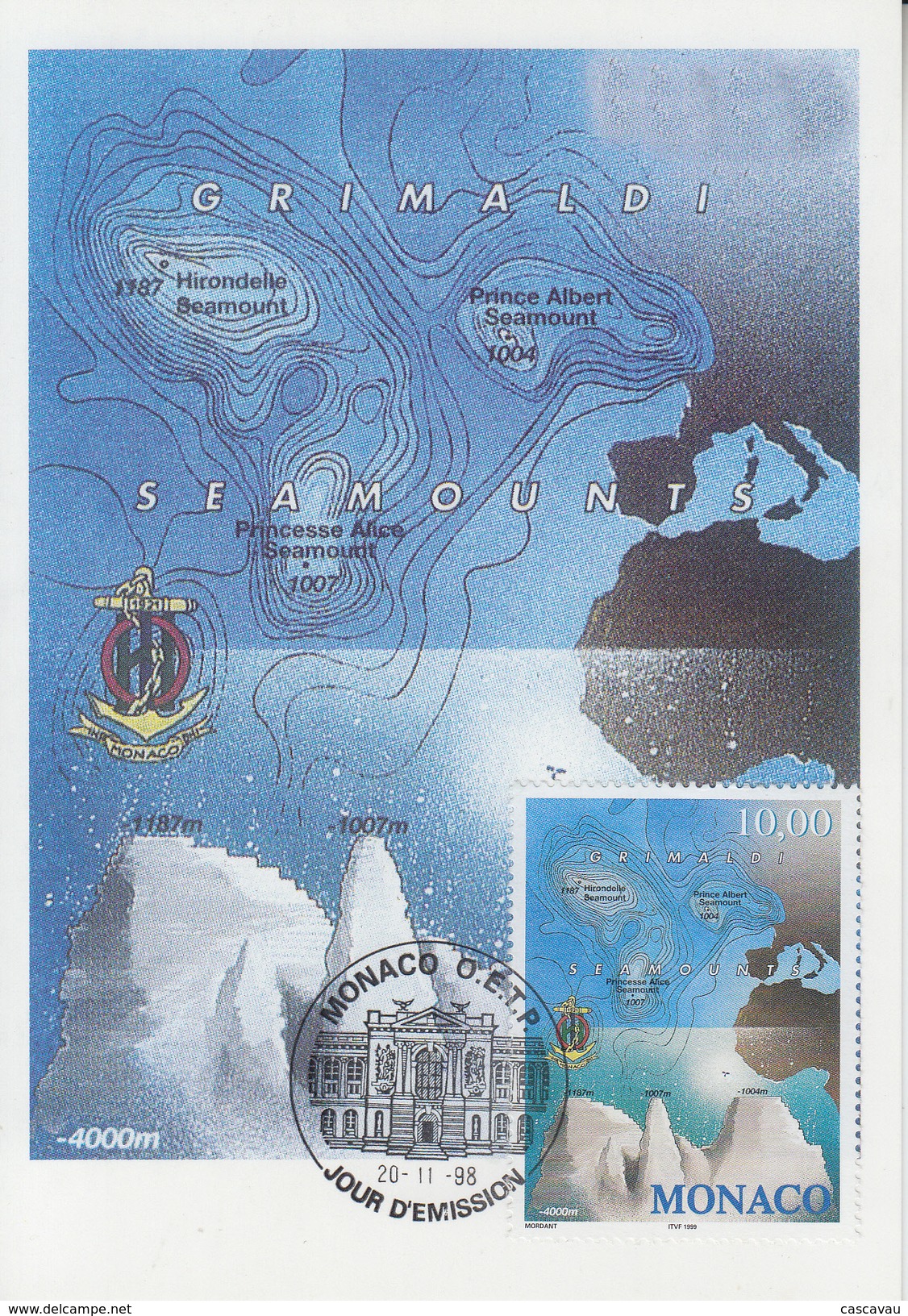 Carte  Maximum   1er   Jour    MONACO     Monts    Sous - Marins    1998 - Other & Unclassified