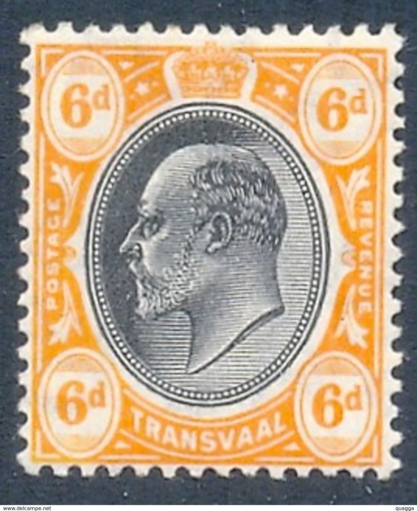 Transvaal 1905. 6d Black And Orange (wmk MCA). SACC 272*, SG 266*. - Transvaal (1870-1909)