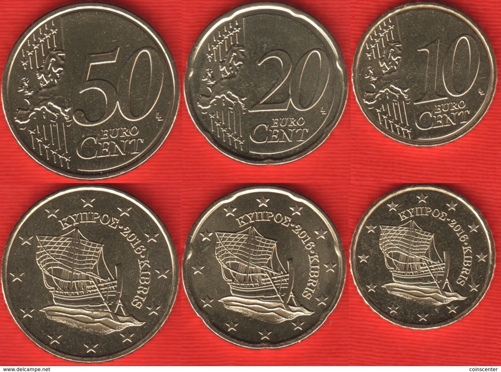 Cyprus Euro Set (3 Coins): 10, 20, 50 Cents 2016 "Ships" UNC - Chypre