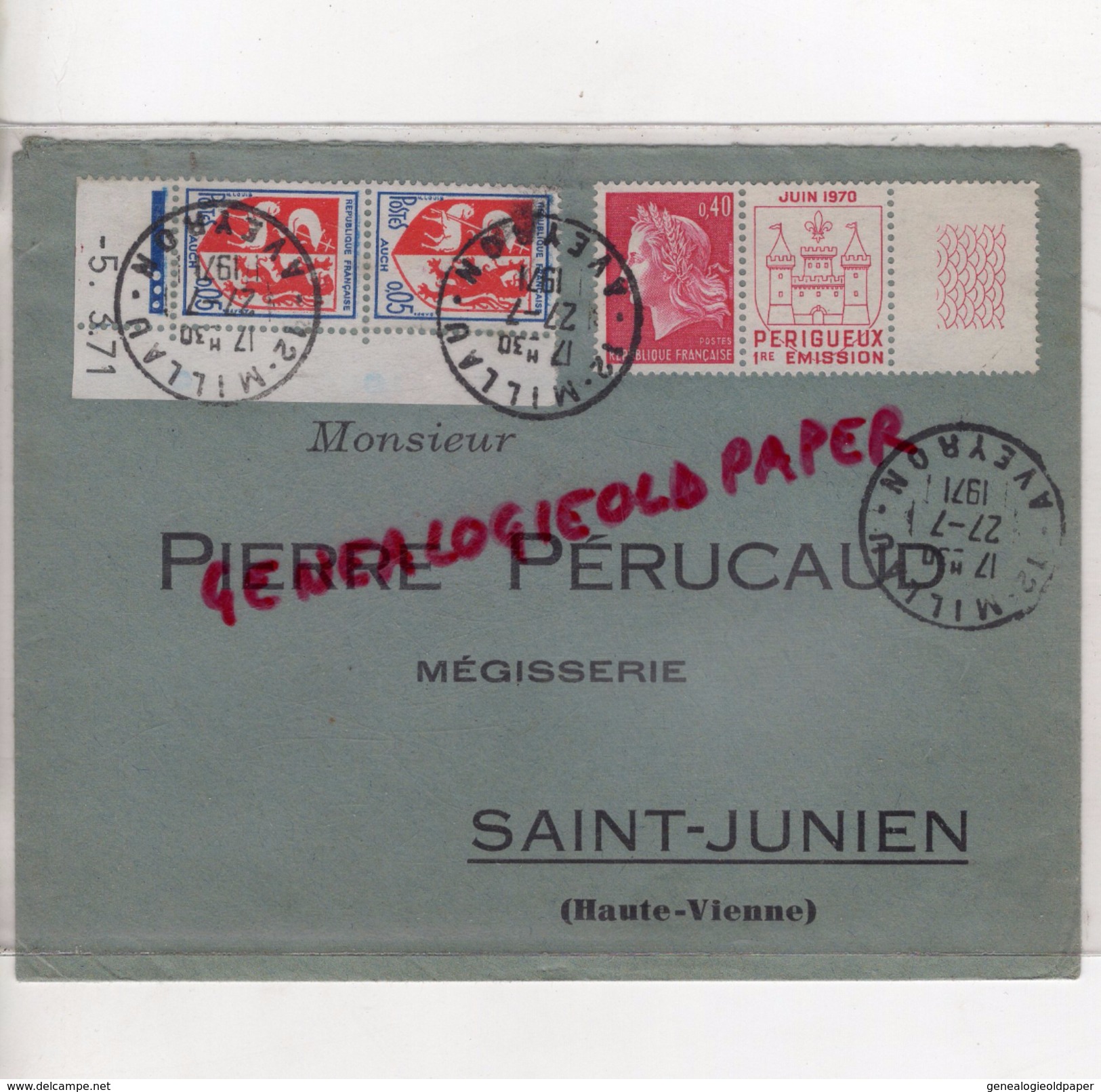 87- ST JUNIEN- MEGISSERIE PIERRE PERUCAUD SAINT JUNIEN - GANTERIE - CUIR  - CACHET MILLAU 1971 GANTS GANT - 1950 - ...