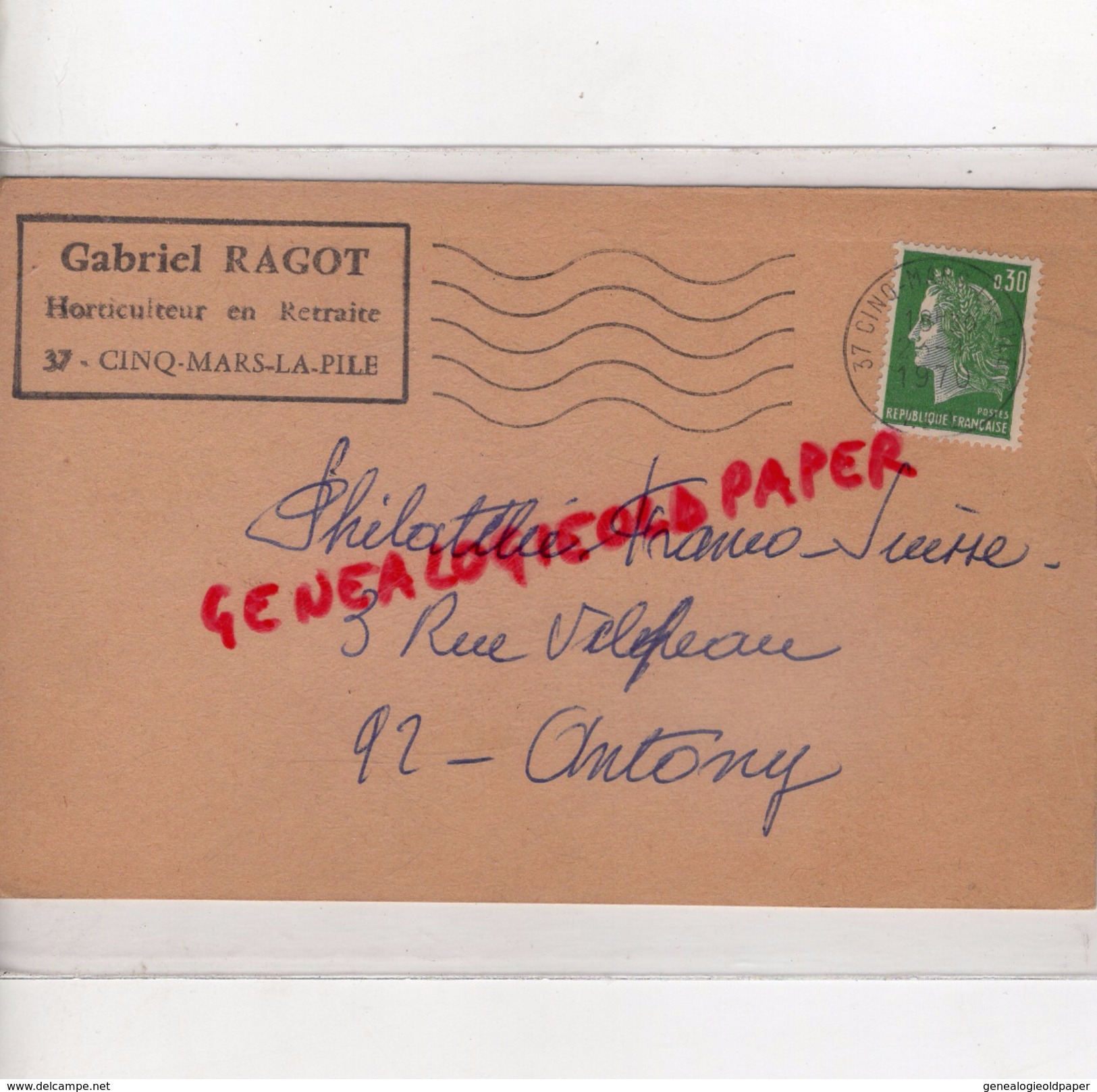 37 - CINQ MARS LA PILE - CARTE LETTRE GABRIEL RAGOT - HORTICULTEUR EN RETRAITE- 1970 - 1950 - ...