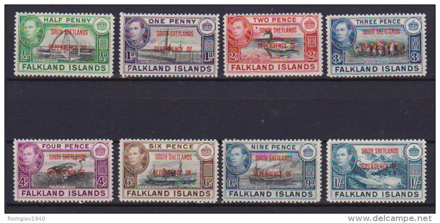 COLONIE INGLESI  FALKLAND DEPENDENCIES 1944 SOPRASTAMPATI YVERT. 1-8 MNH XF+++++++++++++++++++ - South Georgia