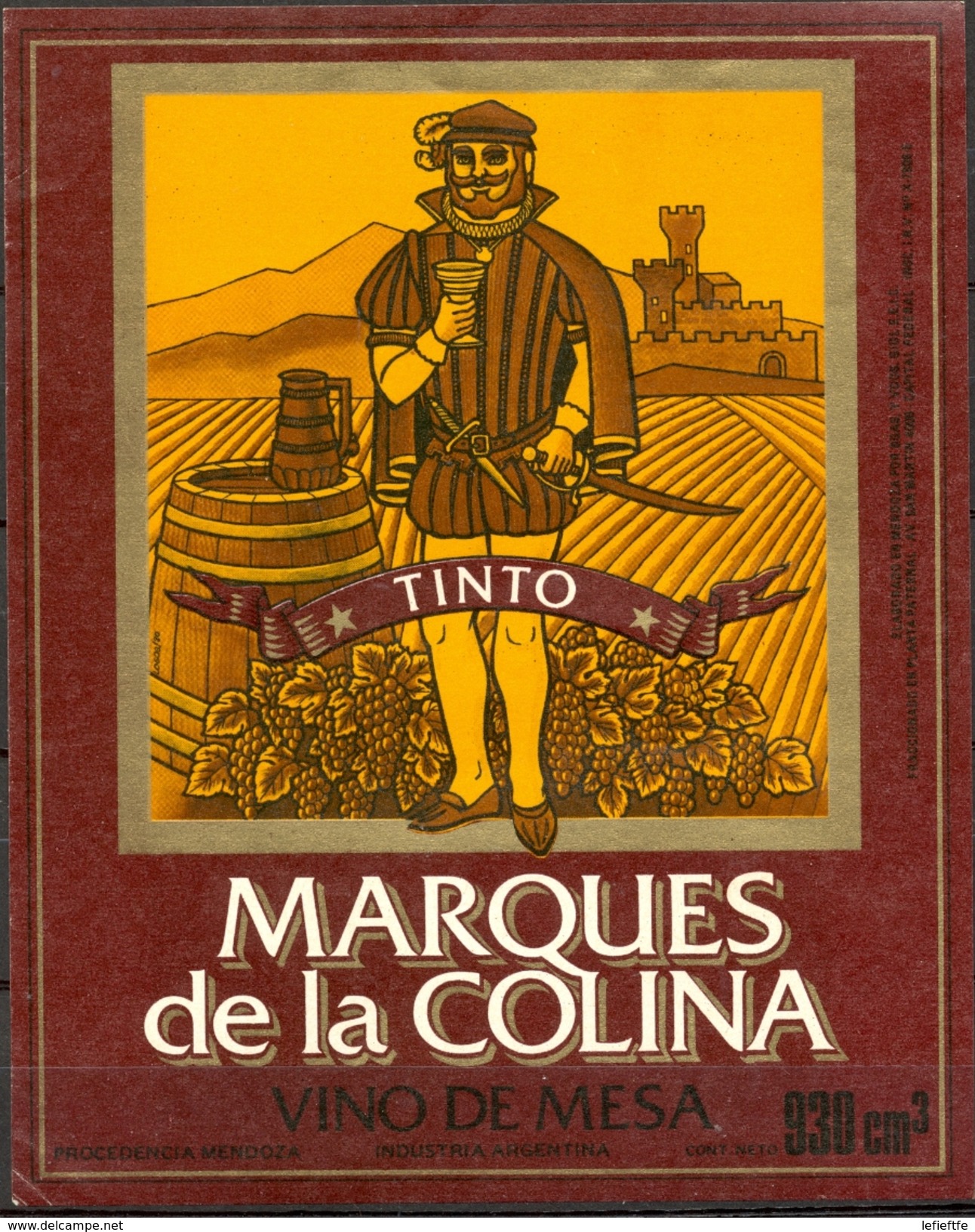 985 - Argentine - Vino De Mesa Tinto - Marques De La Colina - Industria Argentina Mendoza - Rouges