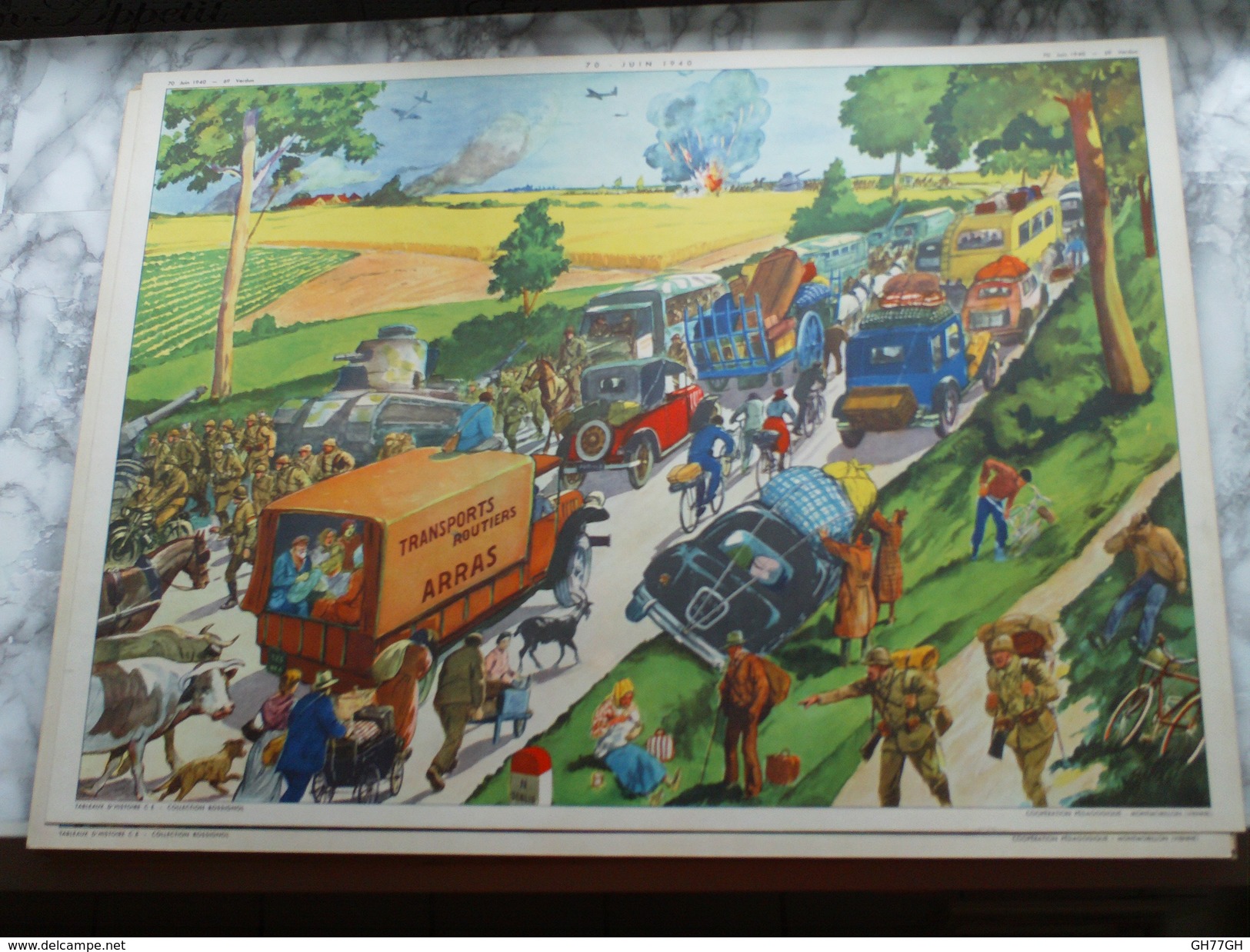 PLANCHE SCOLAIRE 56x76cm COOPERATION PEDAGOGIQUE MONTMORILLON "Verdun" "Juin 1940" - Afiches