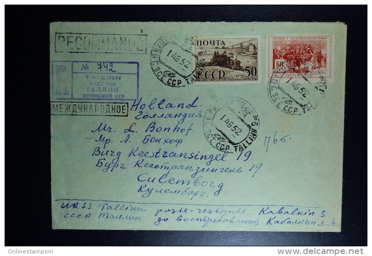 Russia: Registered Cover Tallinn Esti To Culemborg Holland 1952  Mixed Stamps. - Briefe U. Dokumente