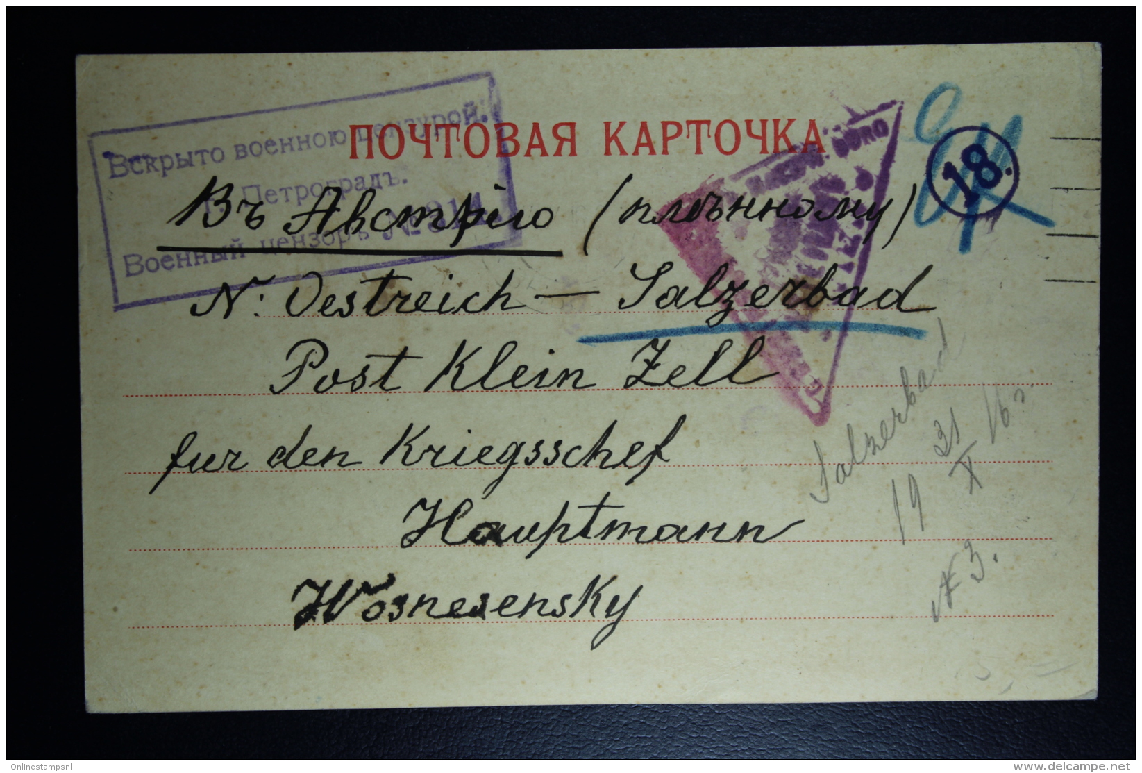 Russia  Prisoner Of War Postcard Russia  To Austria With Cancel Censor - Lettres & Documents
