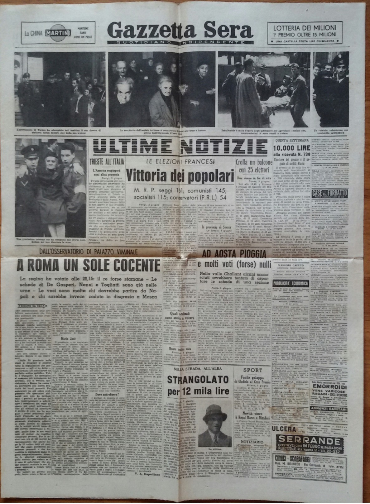 GIORNALE - GAZZETTA SERA - QUOTIDIANO INDIPENDENTE - ELEZIONI 3-4 GIUGNO 1946 - VISITIAMO I 573 SEGGI ELETTORALI - Altri & Non Classificati