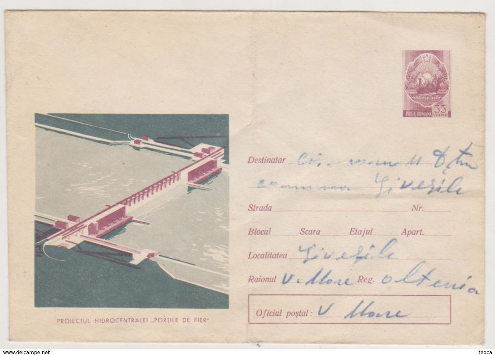 BRIDGES Envelopes Roumanie 1965 ,IRON GATES HYDROPOWER PLANT PROJECT  Cover STIONERY ROMANIA 1965 - Storia Postale