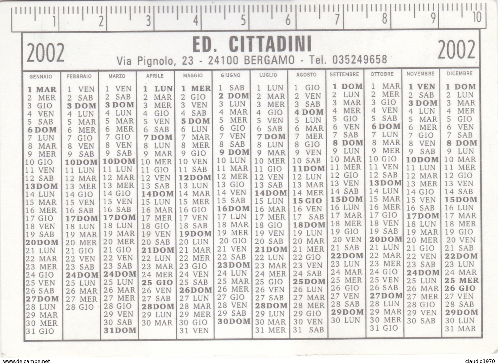 Calendario - Formato Piccolo .2002 - Porta Garibaldi .bergamo - Formato Piccolo : 1991-00