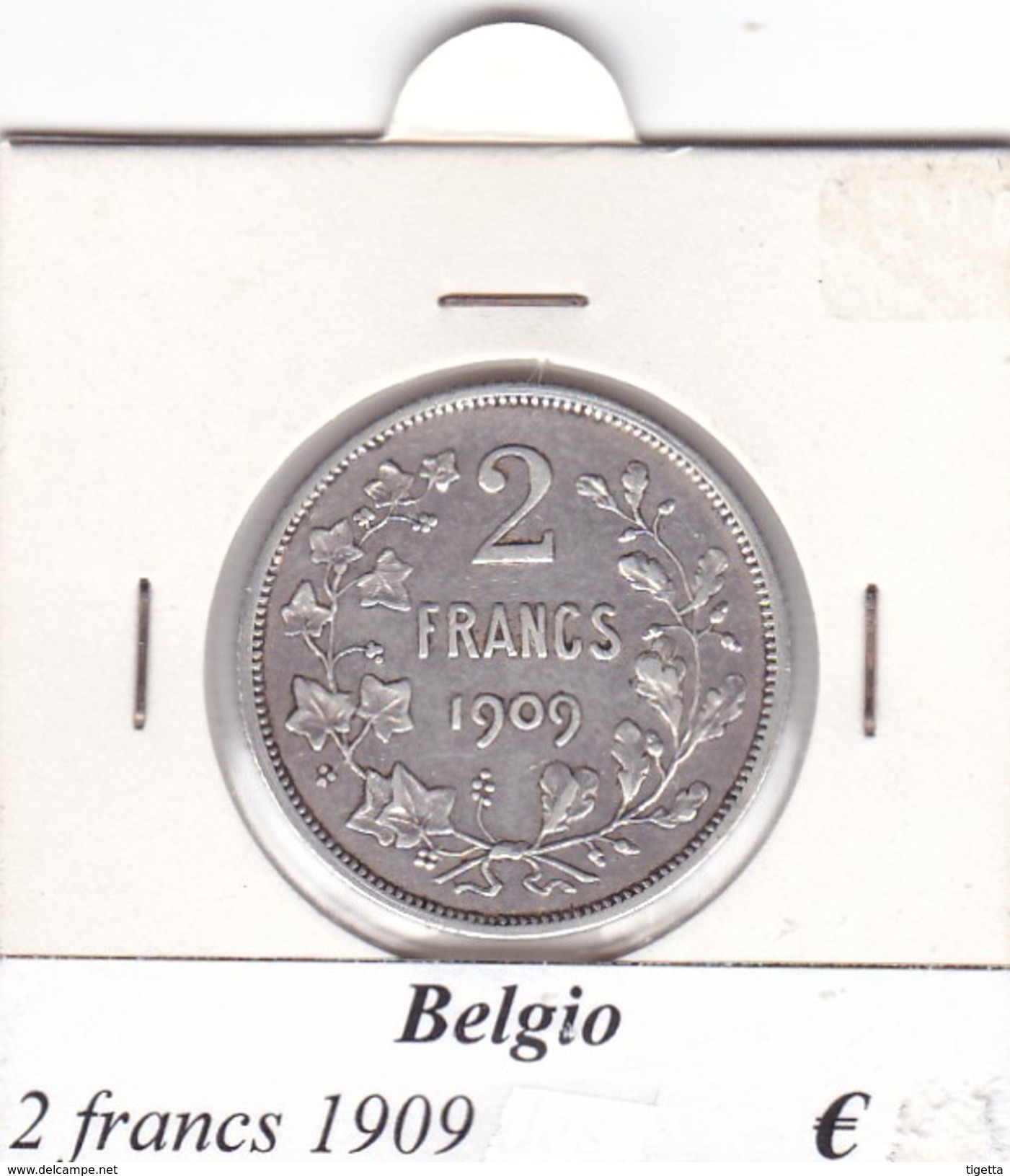 BELGIO   2 FRANCS 1909  COME DA FOTO - 2 Francs