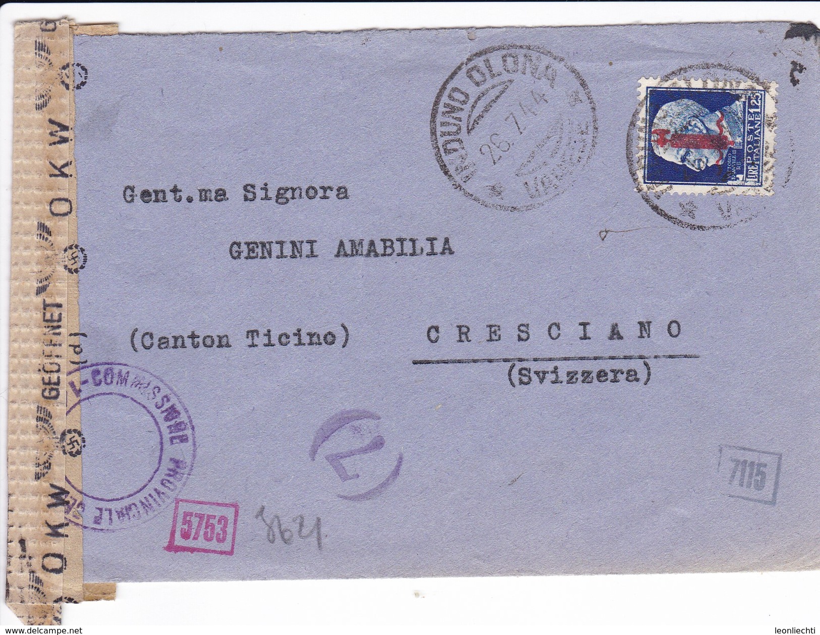 Italien 1944 Aufdruck: Liktorenbündel  Rot. Mi:75. Geöffnet Von OKW - Entiers Postaux