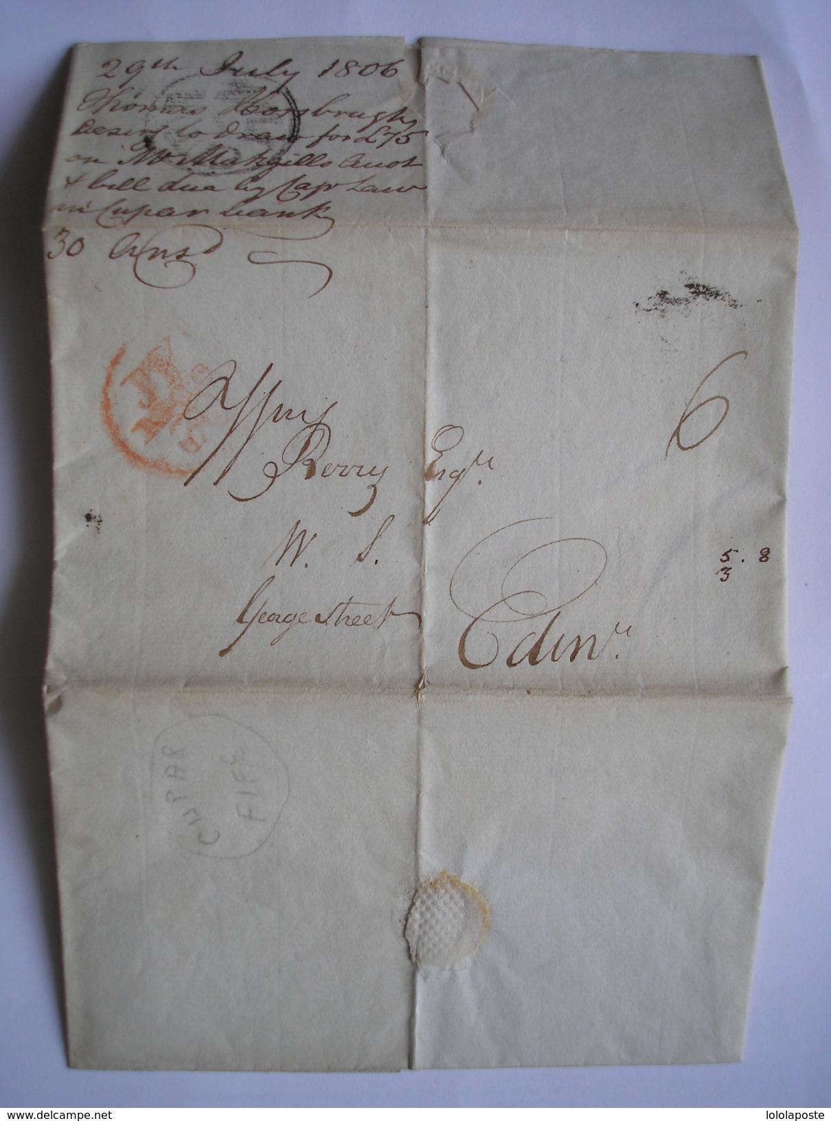 U.K. - LAC  Du  29 Juil. 1806, Taxe Manuscrite Et Cachets - ...-1840 Prephilately