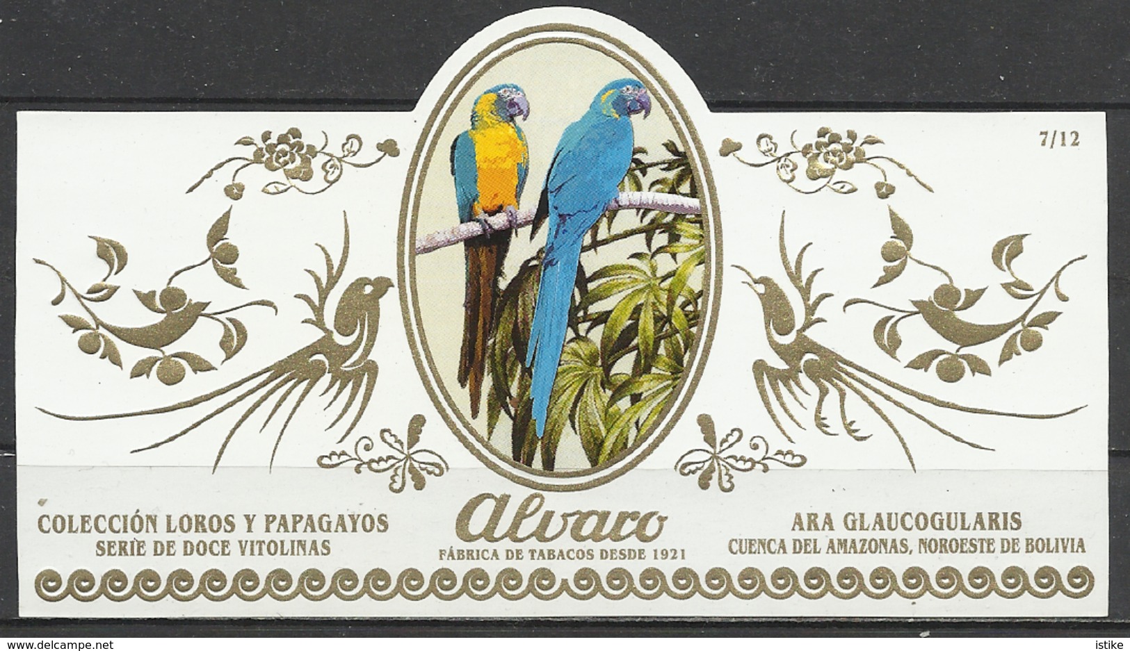 Spain, Alvaro, Cigar Label, Blue-throated Macaw, 2004. - Labels